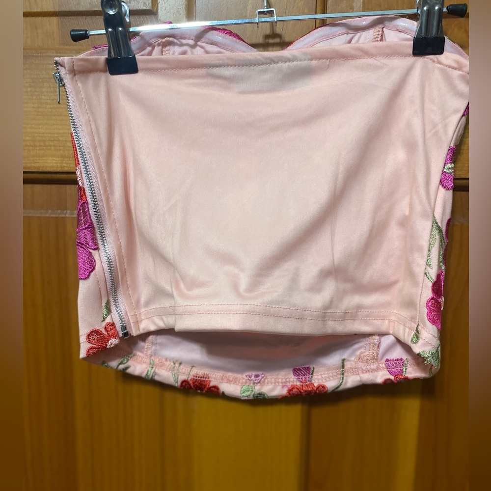 NWT New York & Company Floral Pink Strapless Corset - Picture 5 of 5